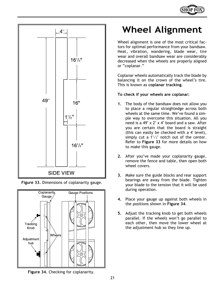 Wheel alignment | Woodstock W1673 User Manual | Page 22 / 45