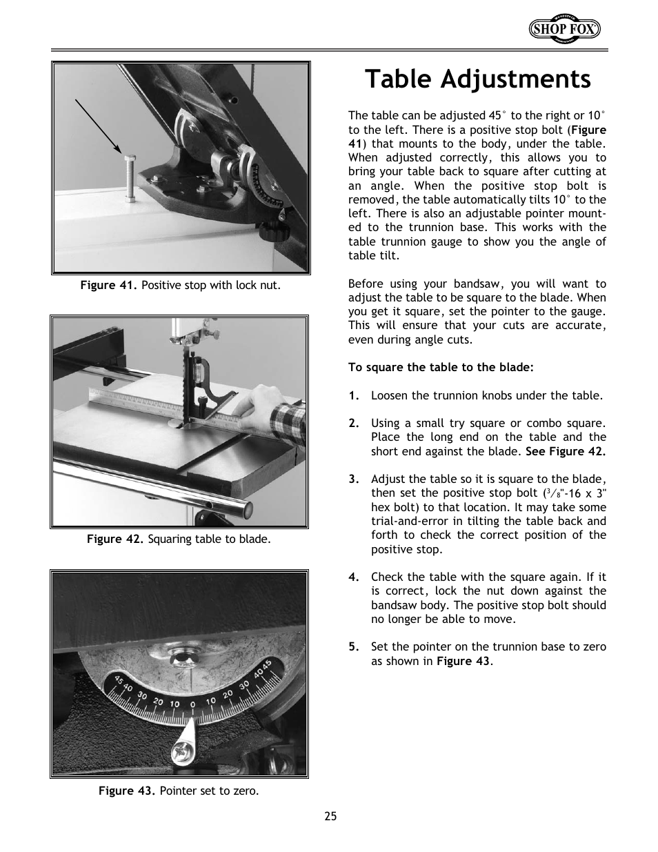 Table adjustments | Woodstock W1673 User Manual | Page 26 / 45