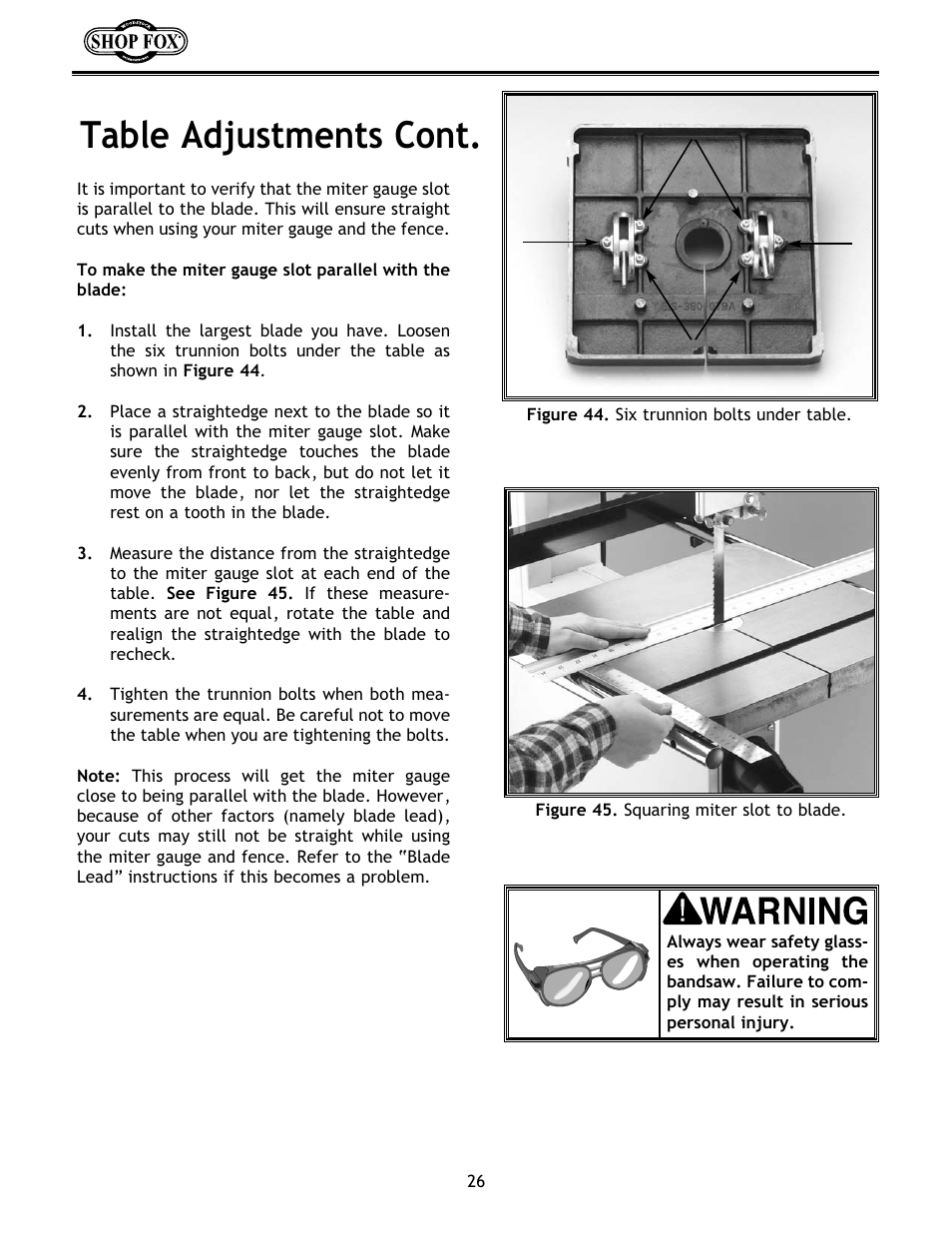 Table adjustments cont | Woodstock W1673 User Manual | Page 27 / 45