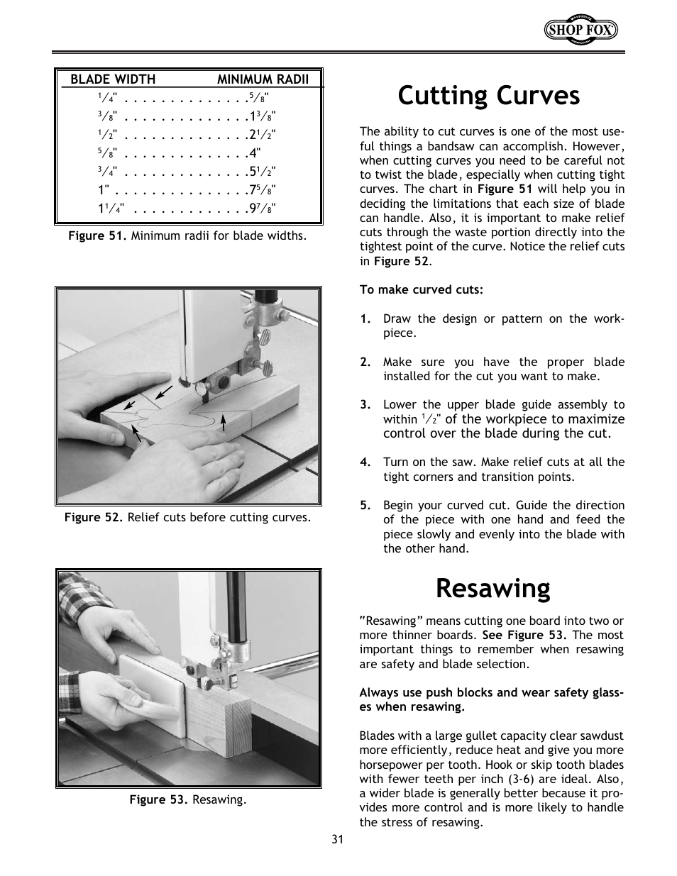 Cutting curves, Resawing | Woodstock W1673 User Manual | Page 32 / 45