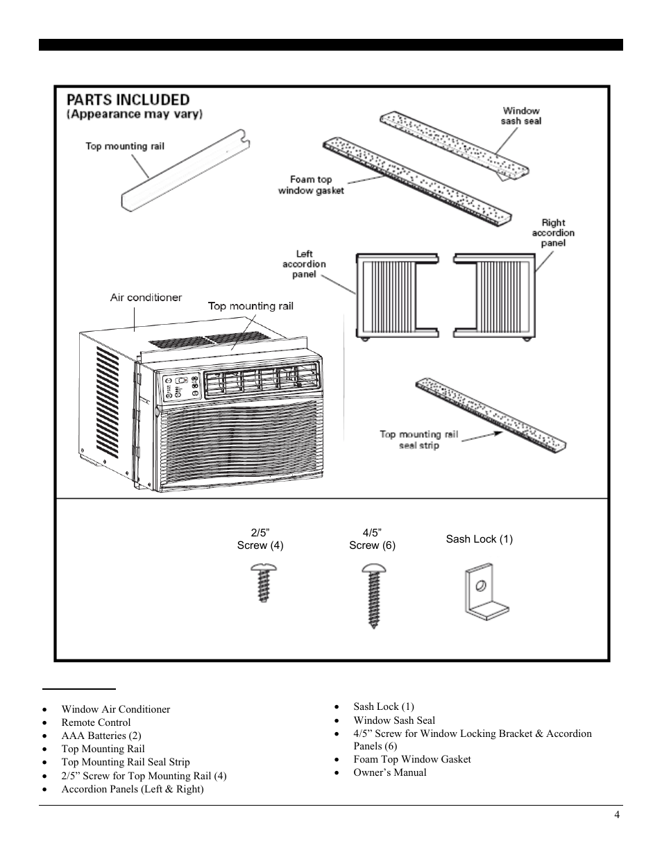 Packing list | Soleus Air Electronic Window Air Conditioner GB-WAC-06ESE-C User Manual | Page 5 / 20