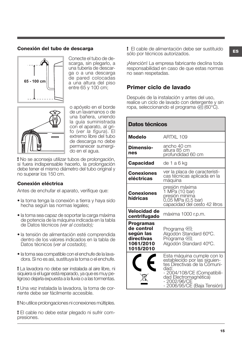 Hotpoint Ariston ARTXL 109 User Manual | Page 15 / 72