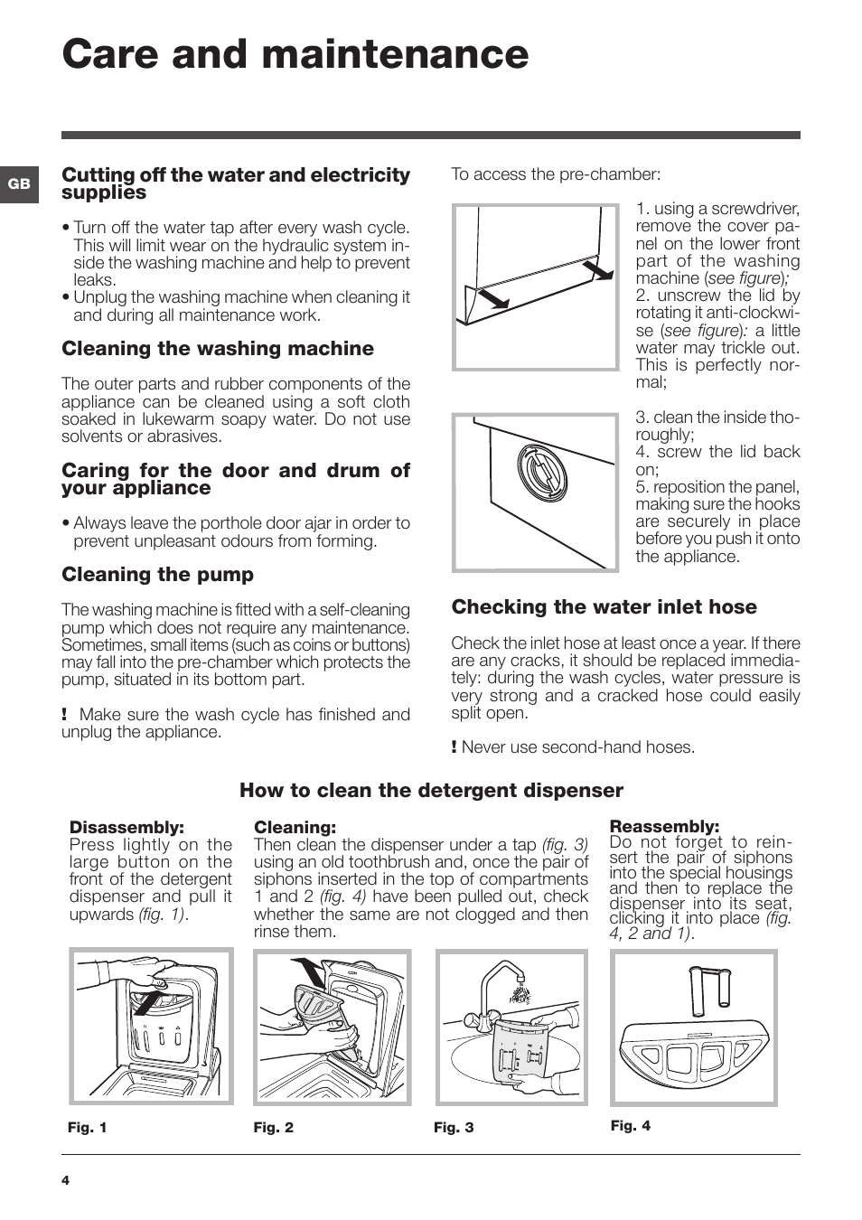 Care and maintenance | Hotpoint Ariston ARTXL 109 User Manual | Page 4 / 72