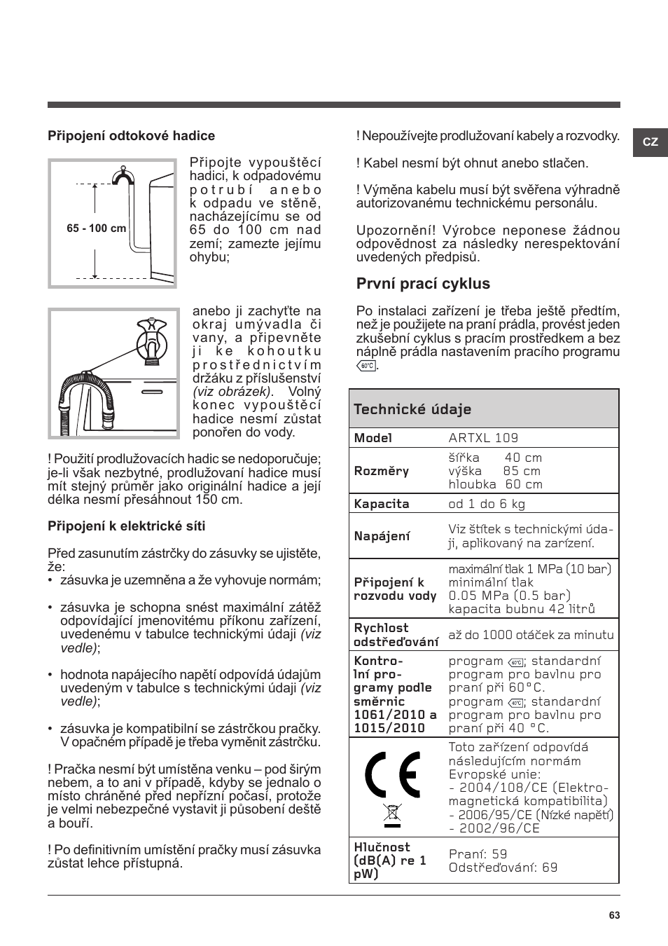 Hotpoint Ariston ARTXL 109 User Manual | Page 63 / 72