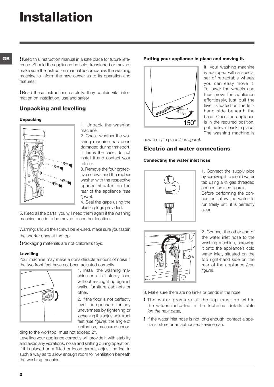Installation | Hotpoint Ariston ARTXF 149 User Manual | Page 2 / 60
