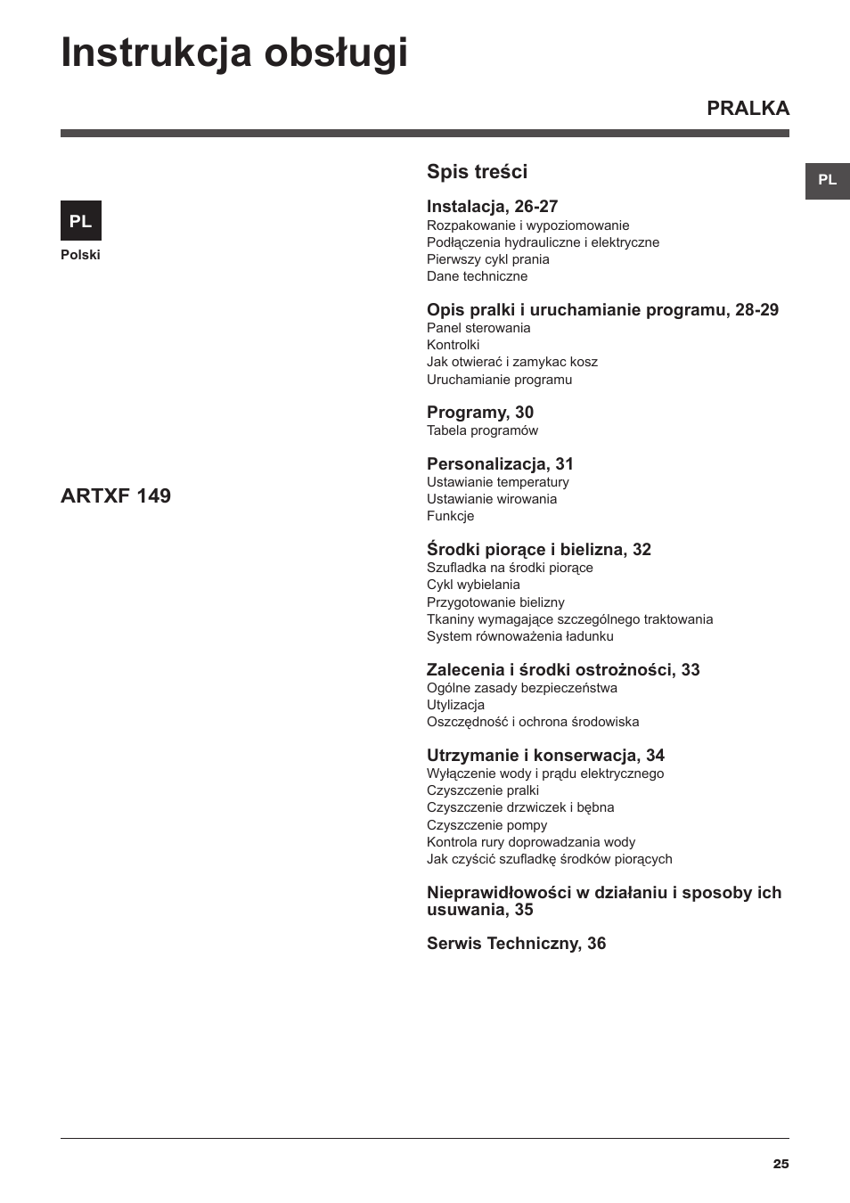 Hotpoint Ariston ARTXF 149 User Manual | Page 25 / 60