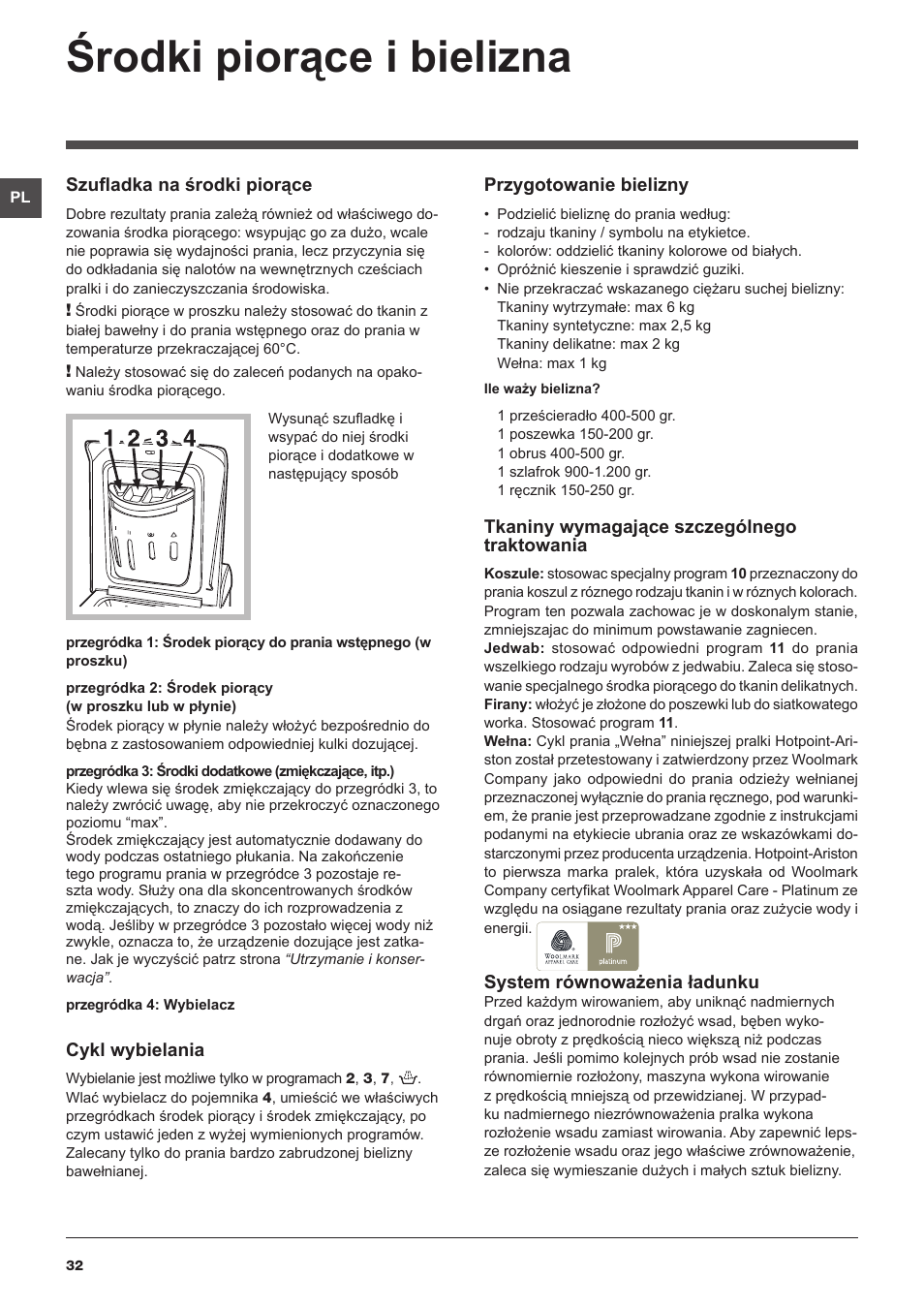 Środki piorące i bielizna | Hotpoint Ariston ARTXF 149 User Manual | Page 32 / 60