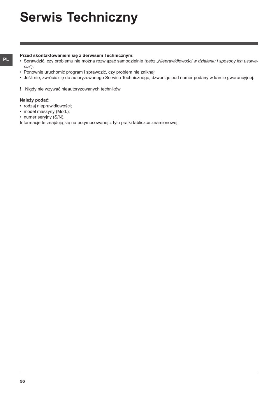 Serwis techniczny | Hotpoint Ariston ARTXF 149 User Manual | Page 36 / 60