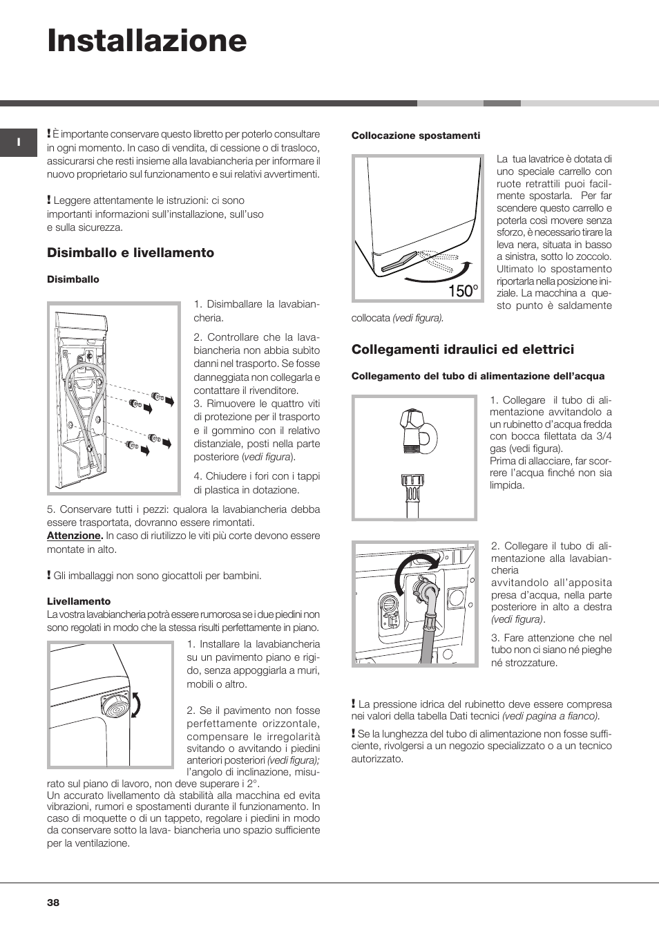 Installazione | Hotpoint Ariston ARTXF 149 User Manual | Page 38 / 60
