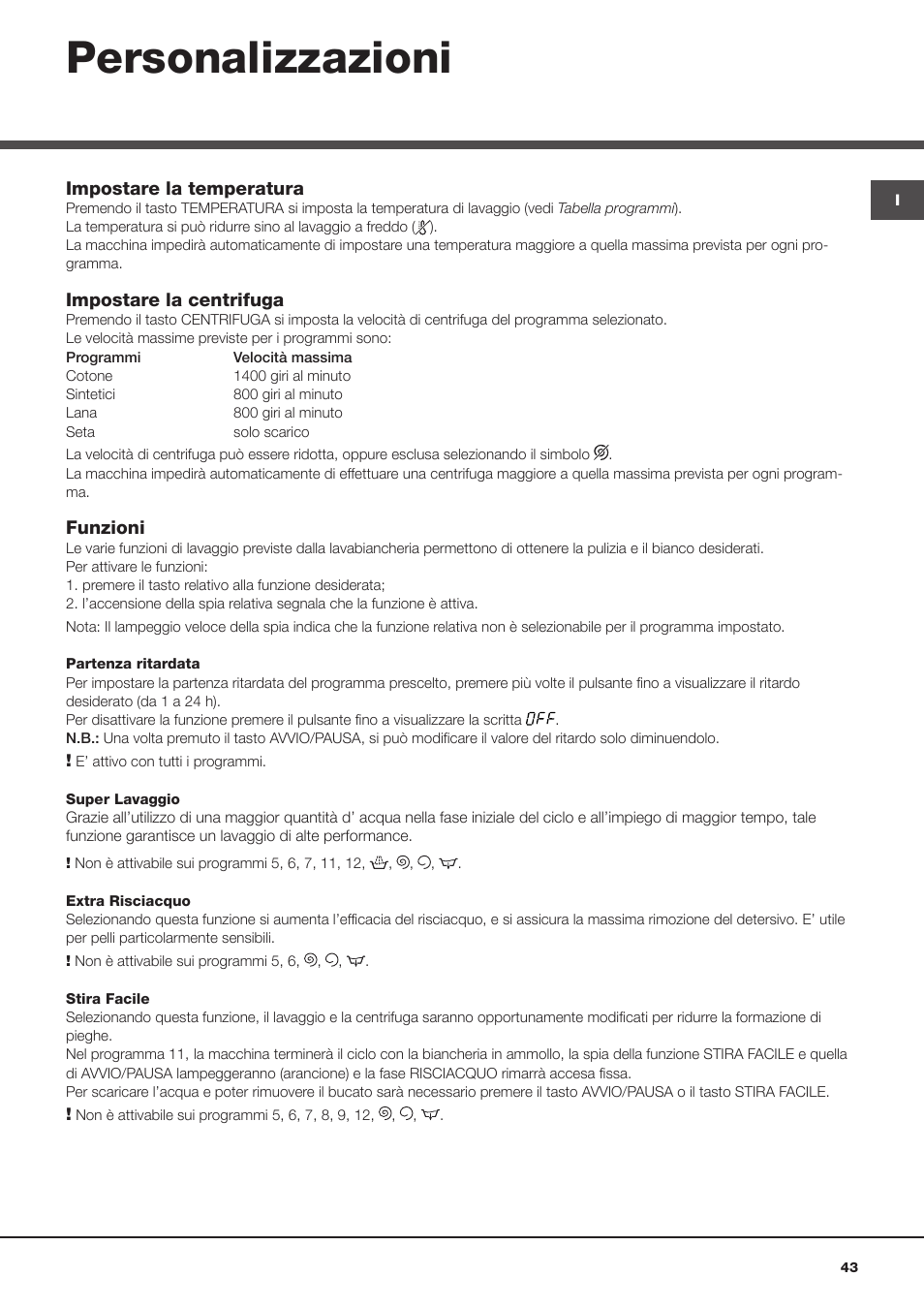 Personalizzazioni | Hotpoint Ariston ARTXF 149 User Manual | Page 43 / 60