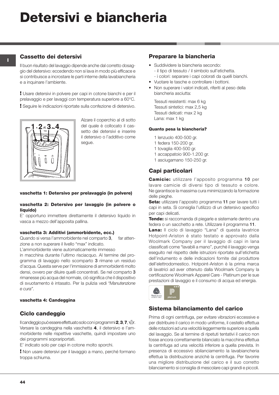 Detersivi e biancheria | Hotpoint Ariston ARTXF 149 User Manual | Page 44 / 60
