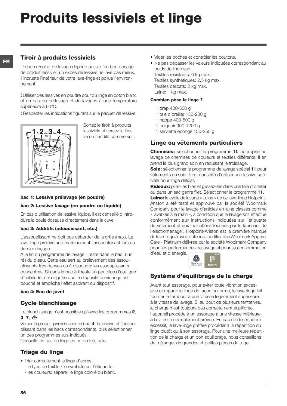 Produits lessiviels et linge | Hotpoint Ariston ARTXF 149 User Manual | Page 56 / 60