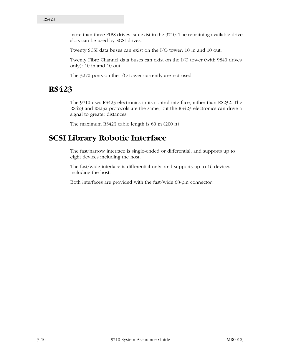 Rs423, Scsi library robotic interface, Rs423 -10 scsi library robotic interface -10 | StorageTek 9710 User Manual | Page 38 / 86