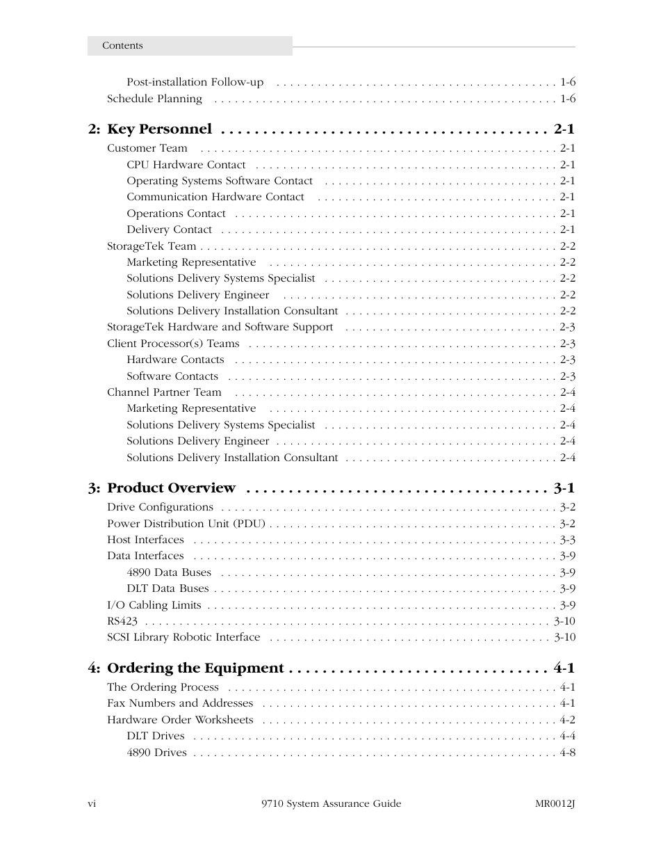 Key personnel -1, Product overview -1, Ordering the equipment -1 | StorageTek 9710 User Manual | Page 8 / 86