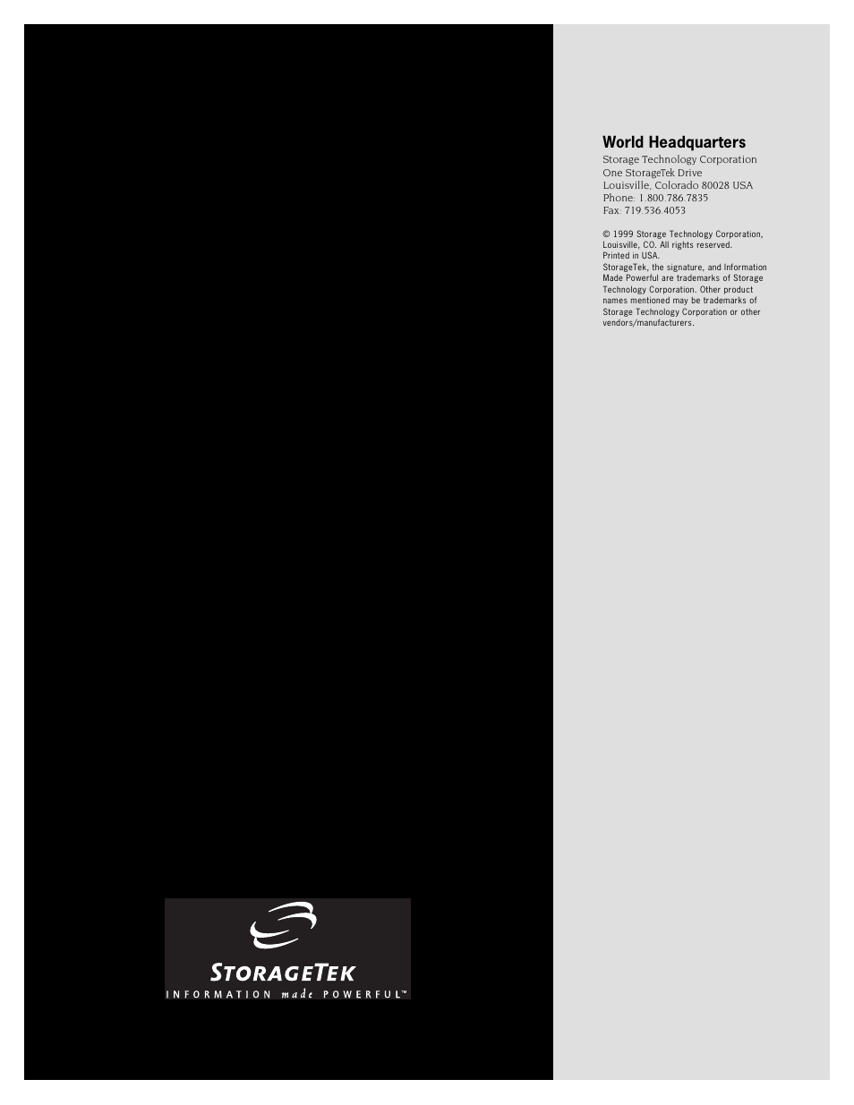 World headquarters | StorageTek 9710 User Manual | Page 86 / 86
