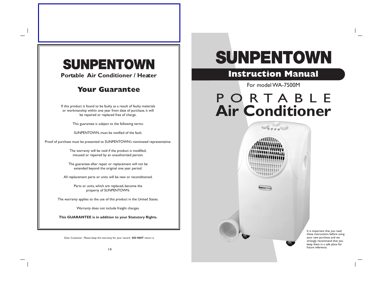 Sunpentown Intl WA-7500M User Manual | 8 pages