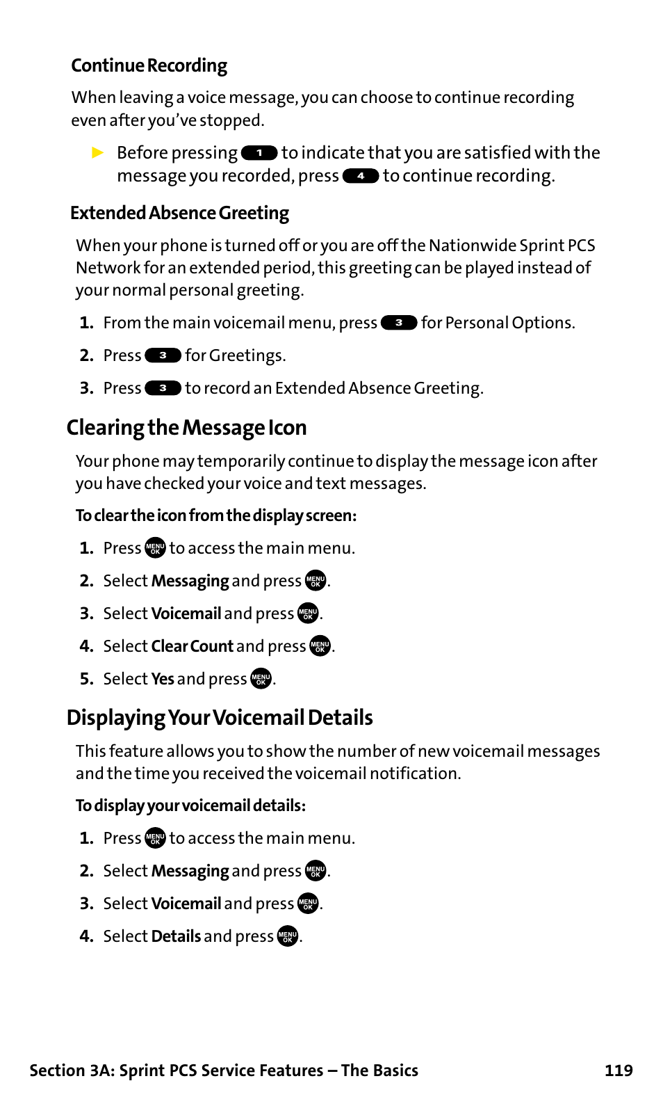 Clearing the message icon, Displaying your voicemail details | Sanyo SCP-200 User Manual | Page 125 / 182