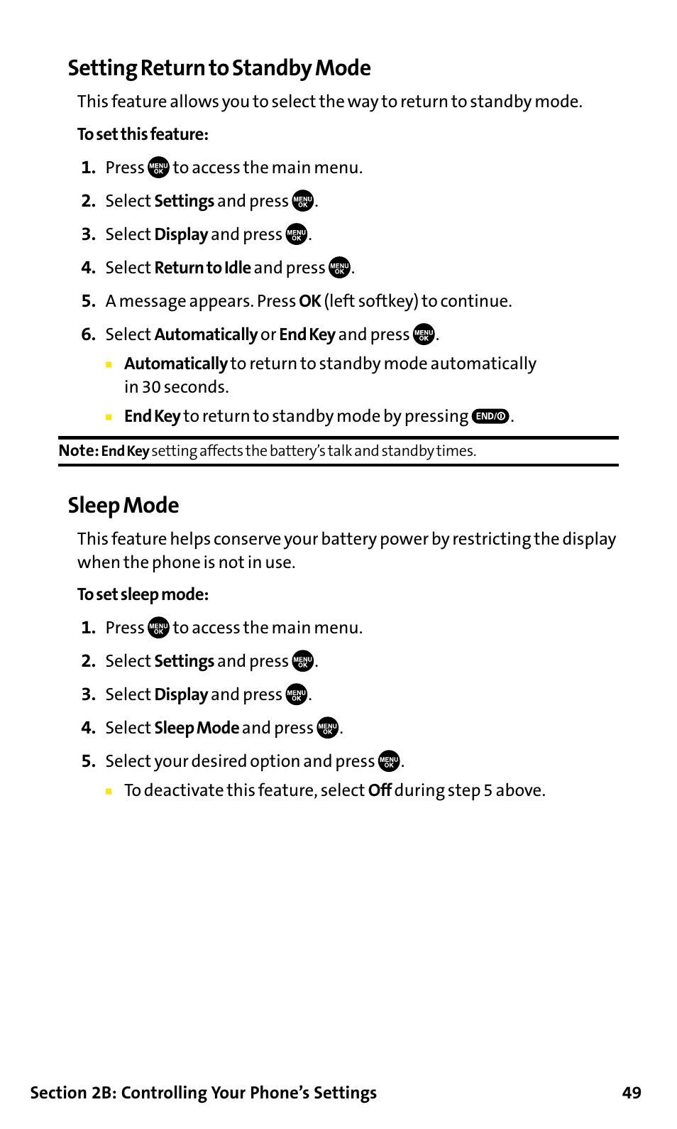 Setting return to standby mode, Sleep mode | Sanyo SCP-200 User Manual | Page 55 / 182