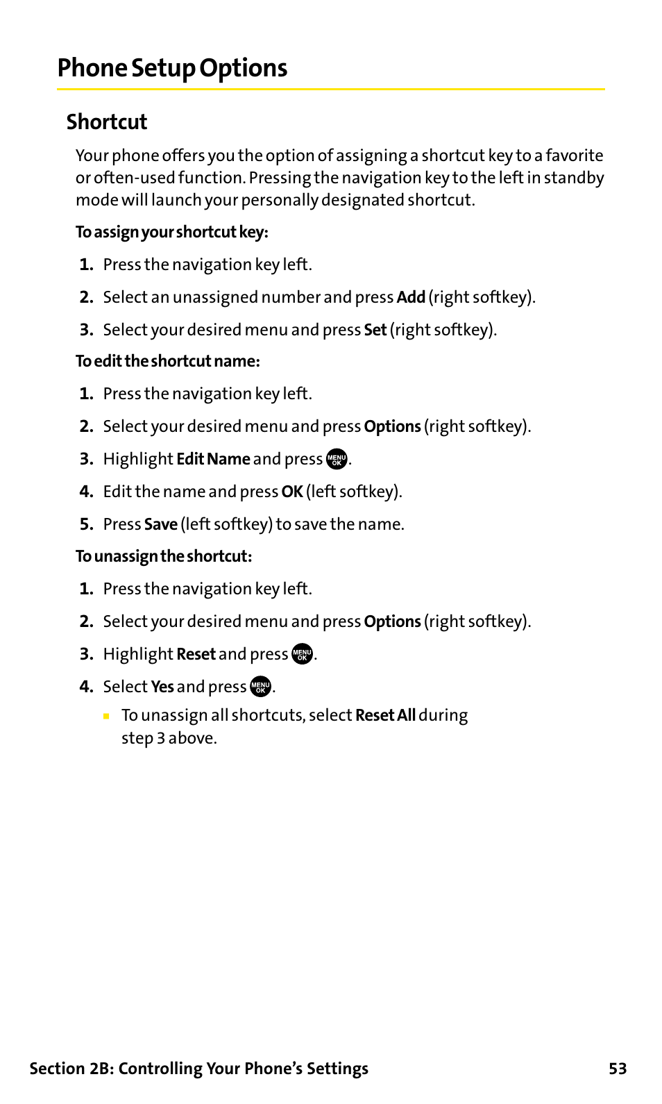 Phone setup options, Shortcut | Sanyo SCP-200 User Manual | Page 59 / 182