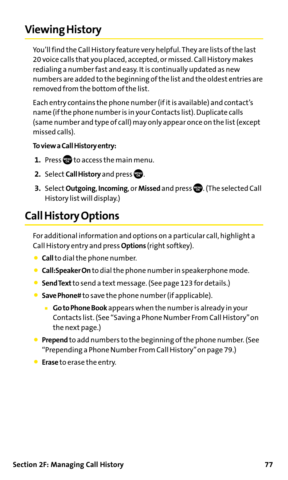 Viewing history, Call history options | Sanyo SCP-200 User Manual | Page 83 / 182