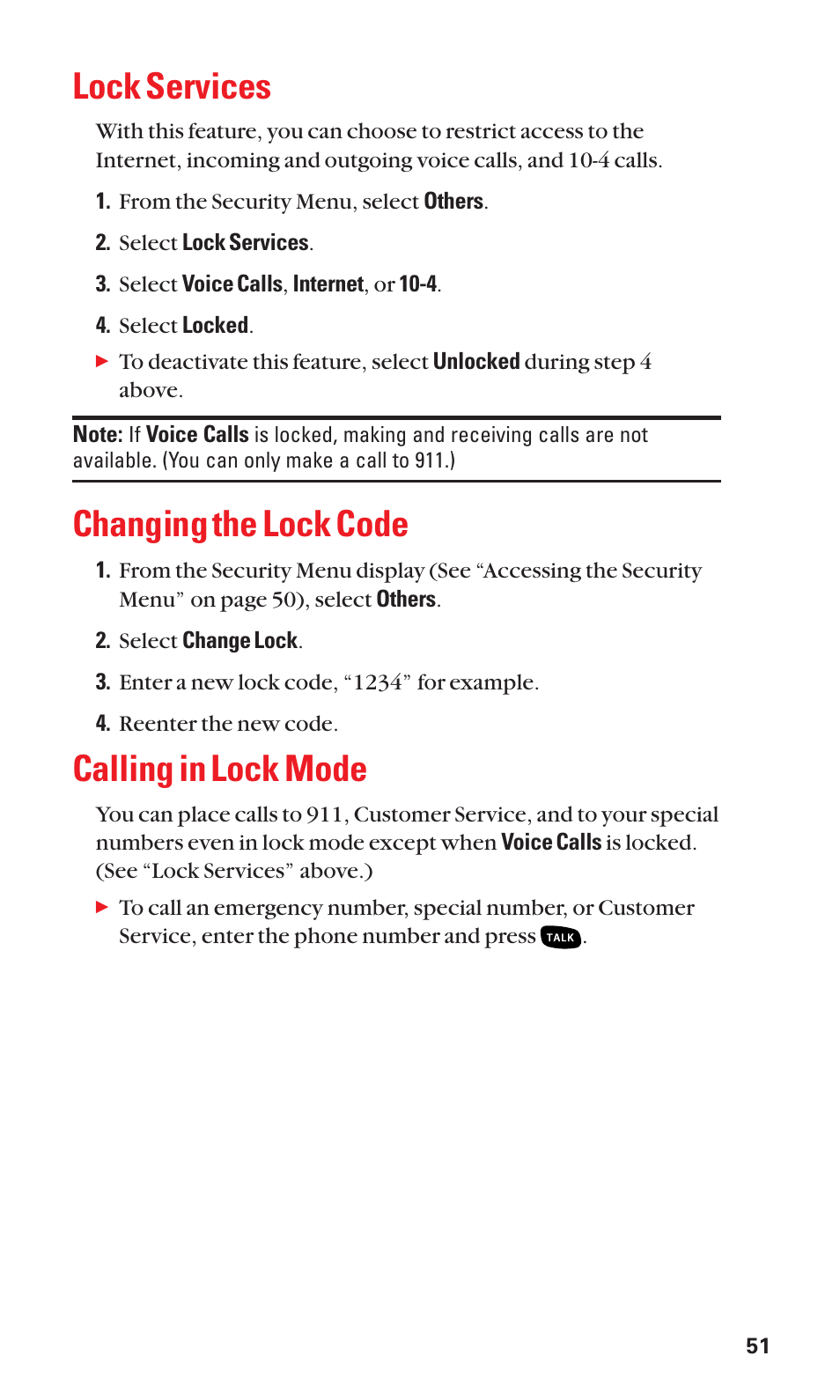 Lock services, Changing the lock code, Calling in lock mode | Sanyo BELL SCP-2400 User Manual | Page 59 / 140
