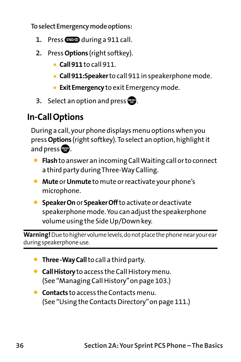 In-call options | Sanyo VL-2300 User Manual | Page 48 / 286