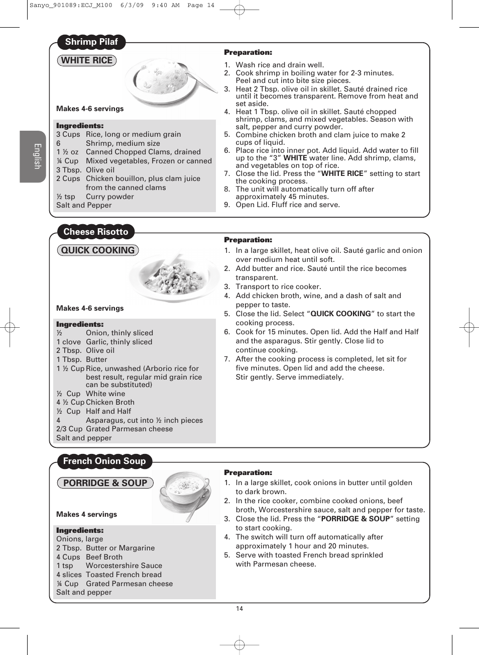 Sanyo RICE COOKER & VERSATILE COOKER ECJ-M100S User Manual | Page 14 / 32