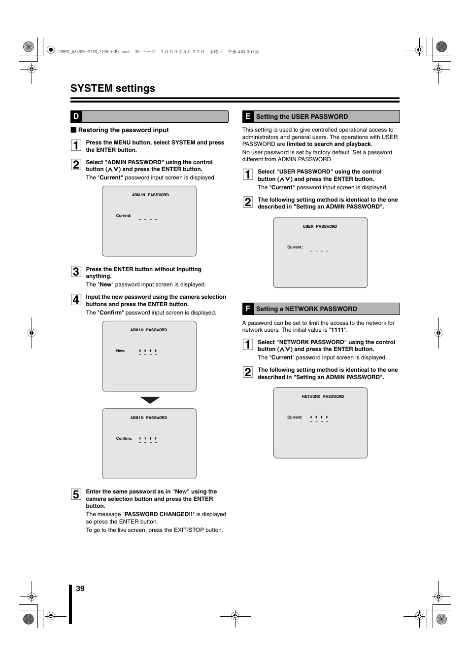 System settings | Sanyo DSR-2108 User Manual | Page 46 / 92