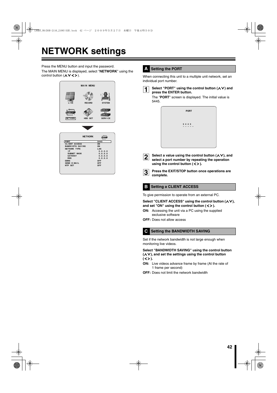 Network settings | Sanyo DSR-2108 User Manual | Page 49 / 92