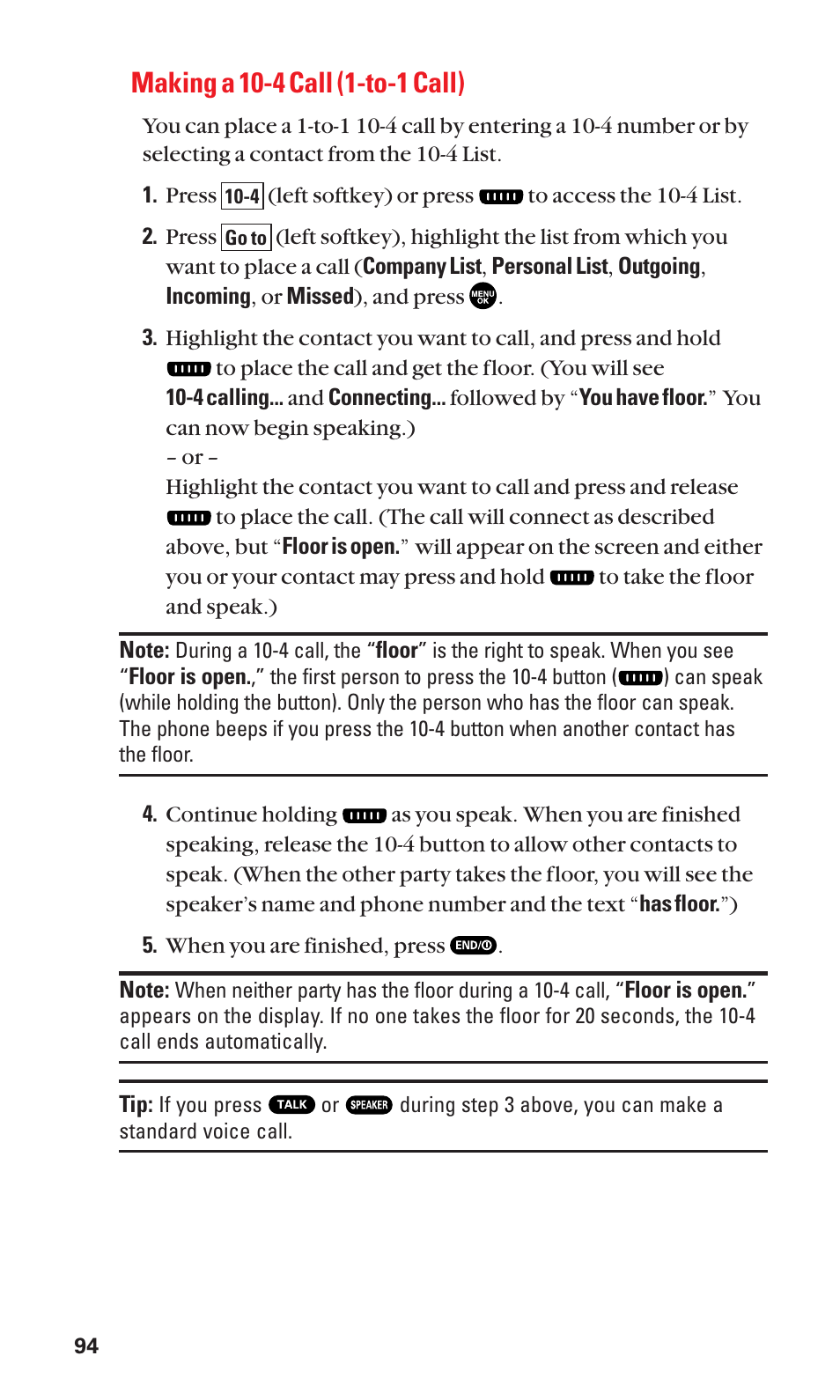 Making a 10-4 call (1-to-1 call) | Sanyo SCP-2300 User Manual | Page 100 / 150