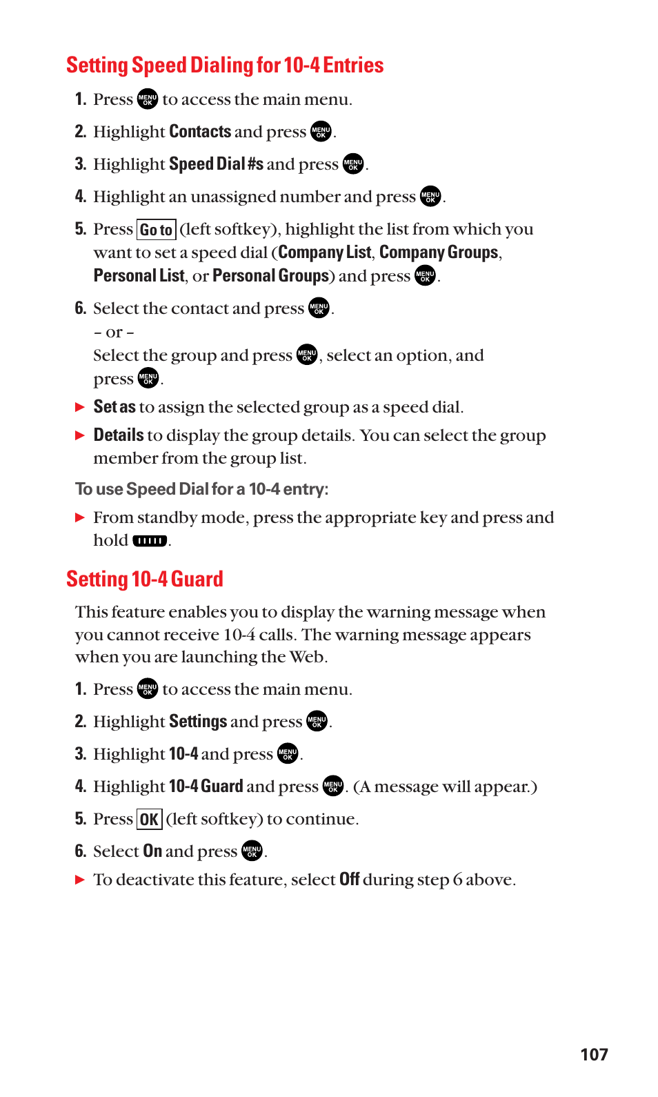 Setting speed dialing for 10-4 entries, Setting 10-4 guard | Sanyo SCP-2300 User Manual | Page 113 / 150