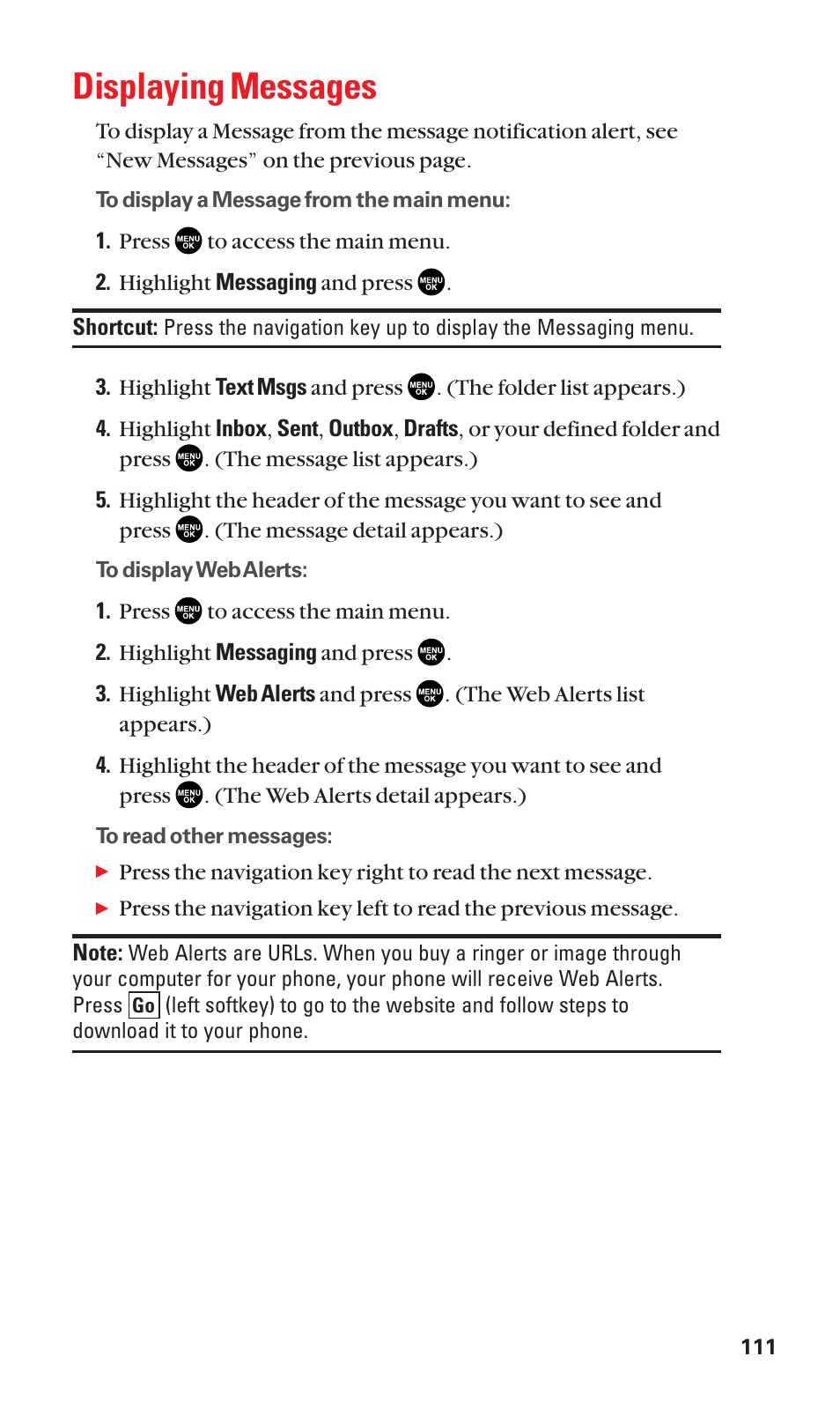 Displaying messages | Sanyo SCP-2300 User Manual | Page 117 / 150