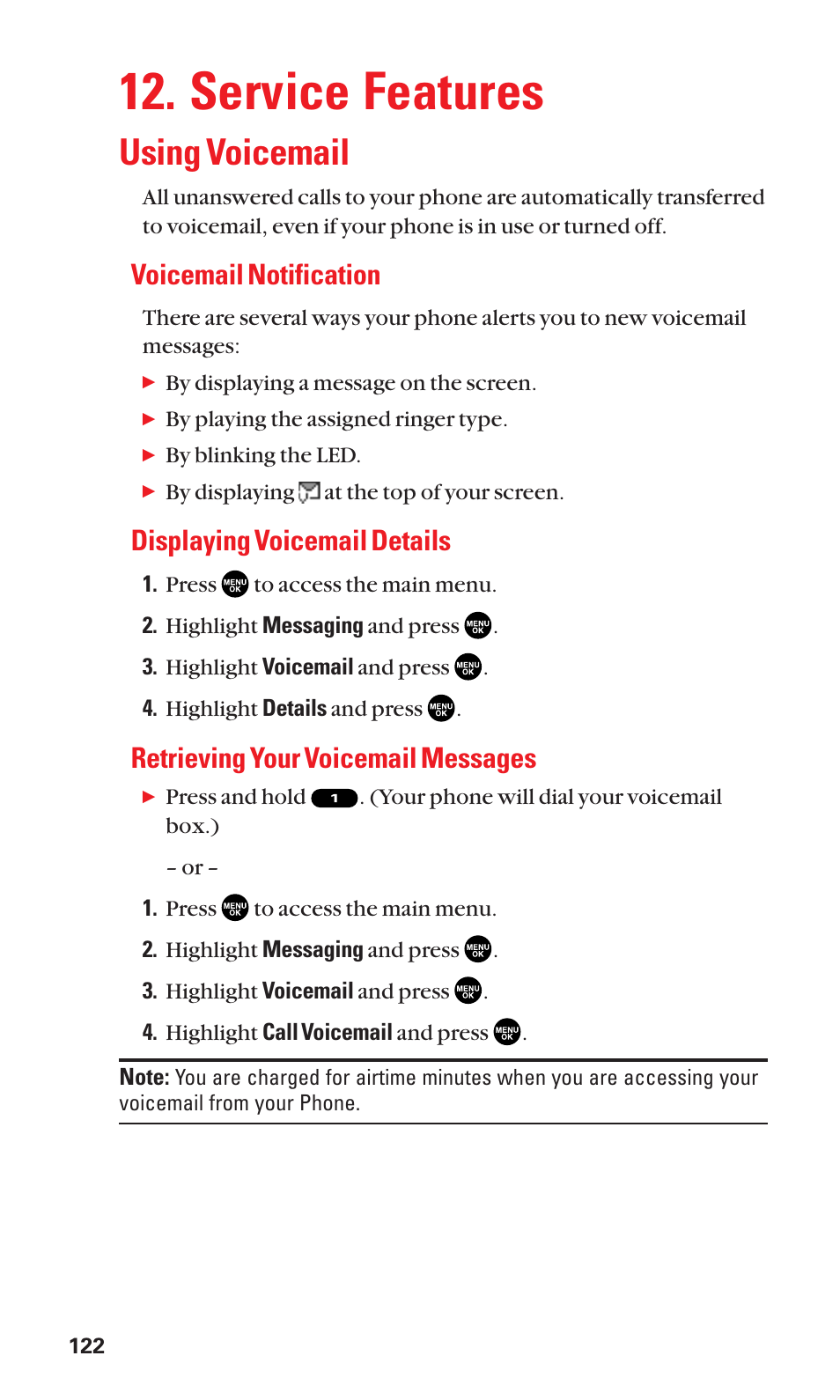 Service features, Using voicemail, Voicemail notification | Displaying voicemail details, Retrieving your voicemail messages | Sanyo SCP-2300 User Manual | Page 128 / 150
