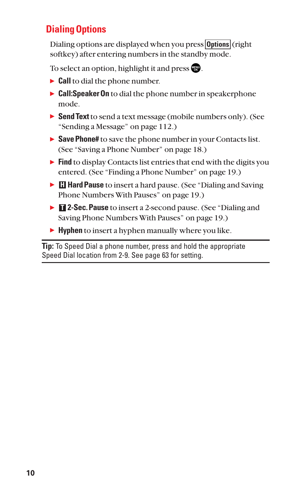 Dialing options | Sanyo SCP-2300 User Manual | Page 16 / 150