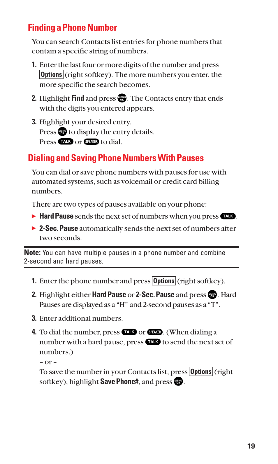 Finding a phone number, Dialing and saving phone numbers with pauses | Sanyo SCP-2300 User Manual | Page 25 / 150