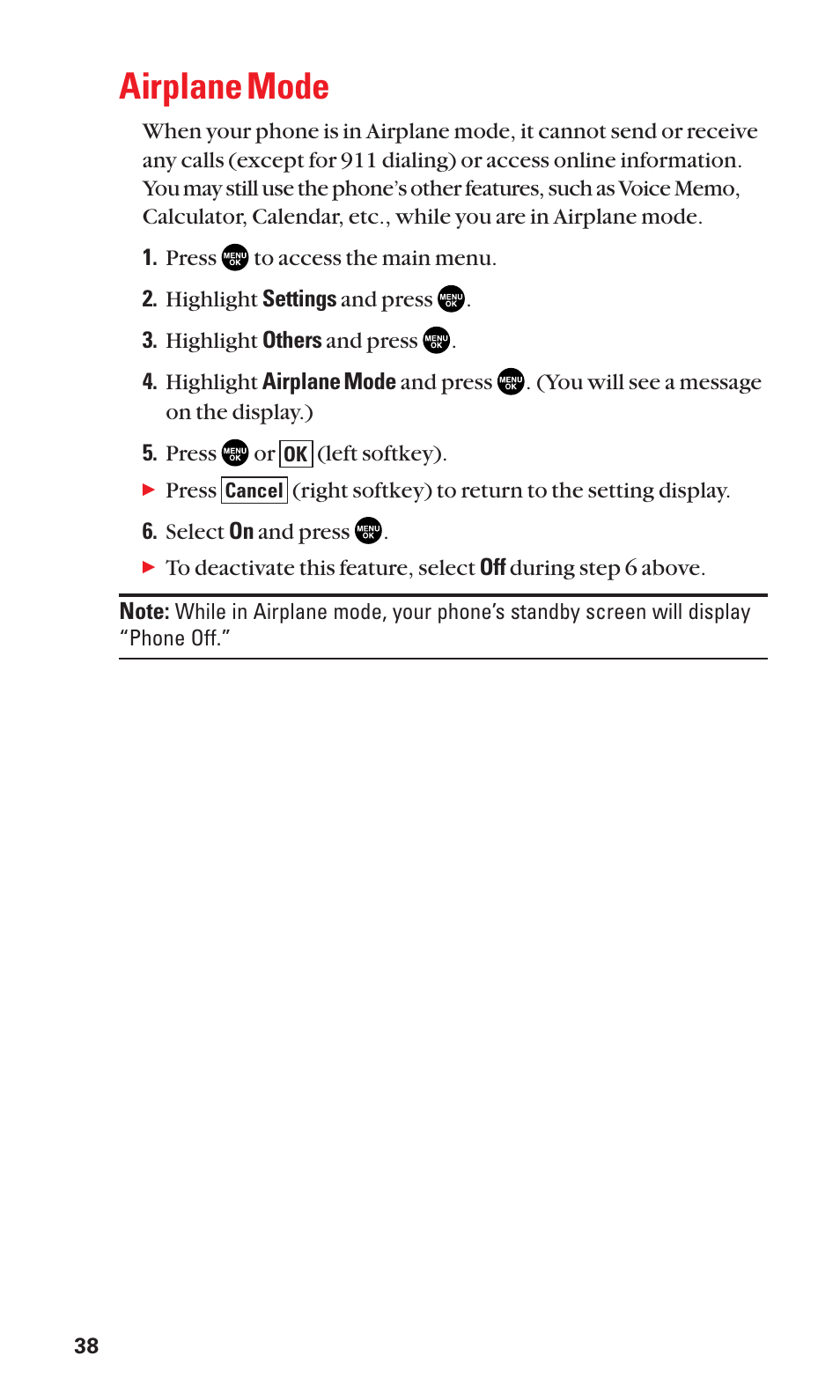 Airplane mode | Sanyo SCP-2300 User Manual | Page 44 / 150