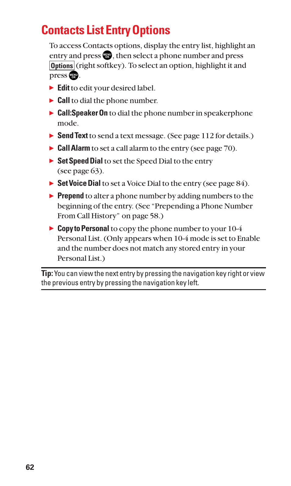 Contacts list entry options, Edit to edit your desired label, Call to dial the phone number | Sanyo SCP-2300 User Manual | Page 68 / 150