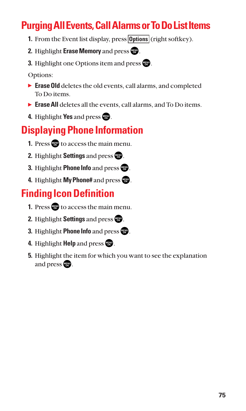 Displaying phone information, Finding icon definition | Sanyo SCP-2300 User Manual | Page 81 / 150