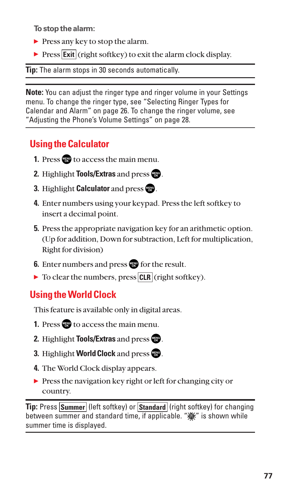 Using the calculator, Using the world clock | Sanyo SCP-2300 User Manual | Page 83 / 150