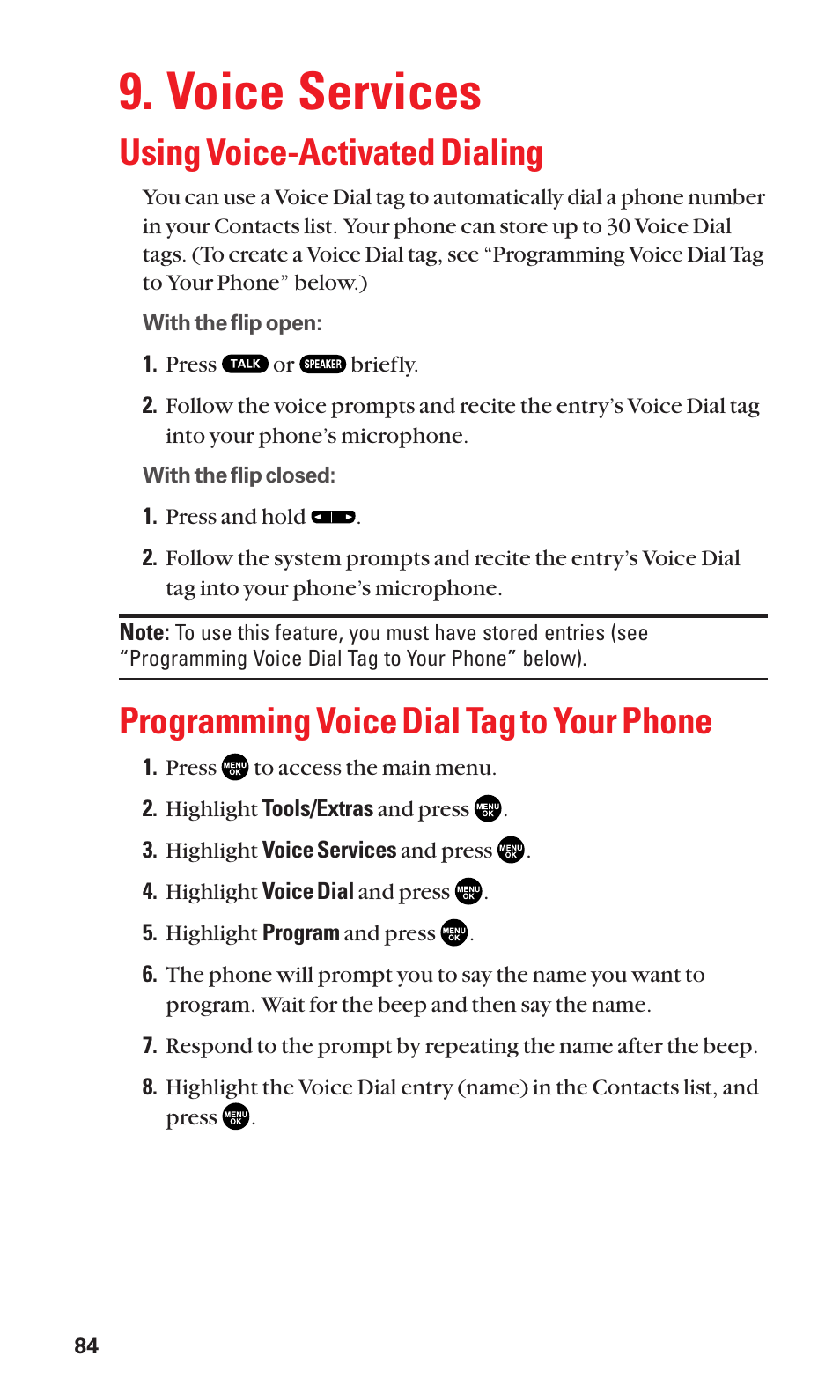 Voice services, Using voice-activated dialing, Programming voice dial tag to your phone | Sanyo SCP-2300 User Manual | Page 90 / 150