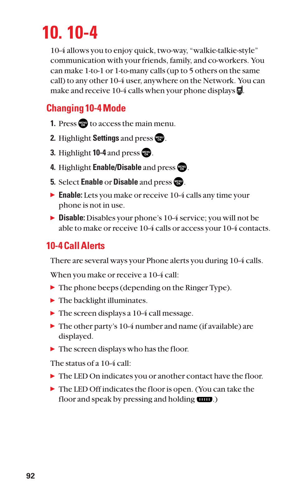 Changing 10-4 mode, 4 call alerts | Sanyo SCP-2300 User Manual | Page 98 / 150