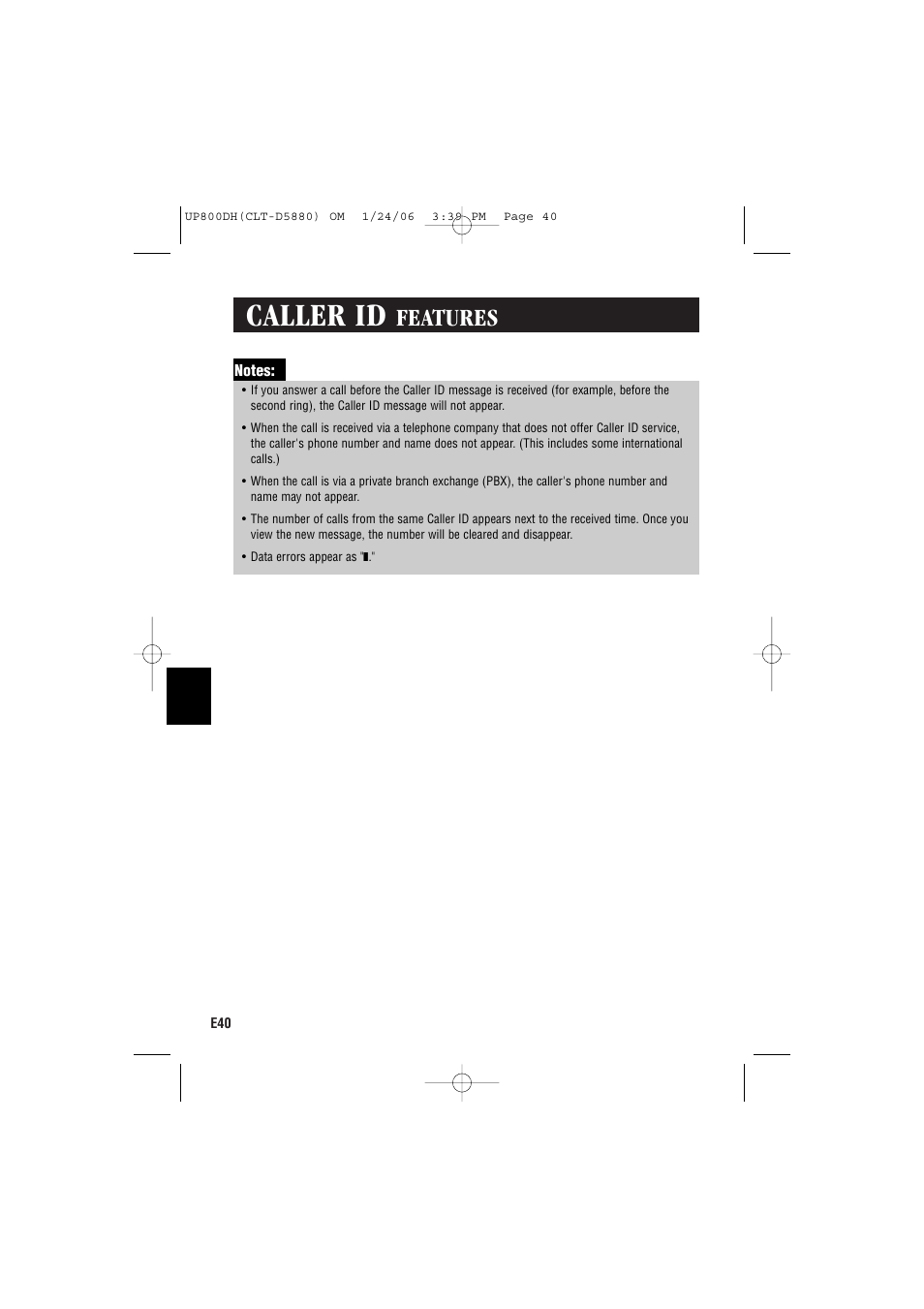 Caller id, Features | Sanyo CLT-D5880 User Manual | Page 42 / 60