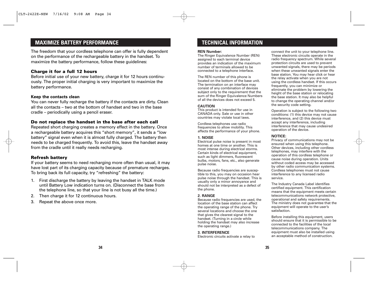Technical information maximize battery performance | Sanyo CLT-2422 User Manual | Page 18 / 20