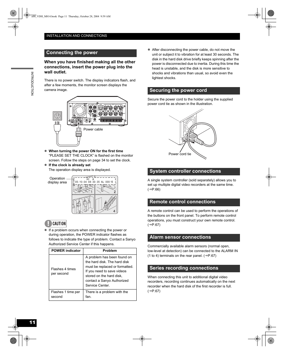 Connecting the power, Ac in | Sanyo DSR-M814 User Manual | Page 12 / 73