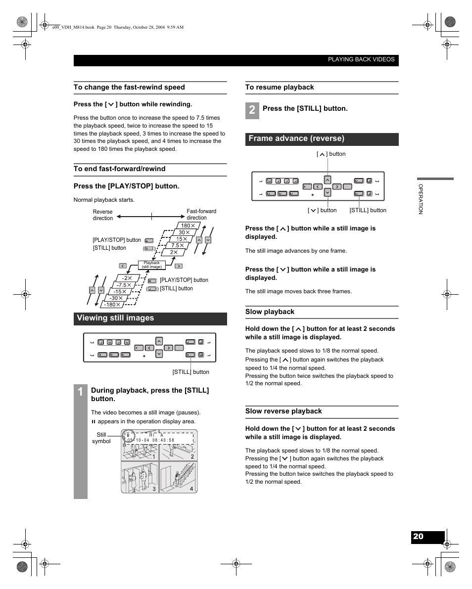 Viewing still images, Frame advance (reverse) | Sanyo DSR-M814 User Manual | Page 21 / 73