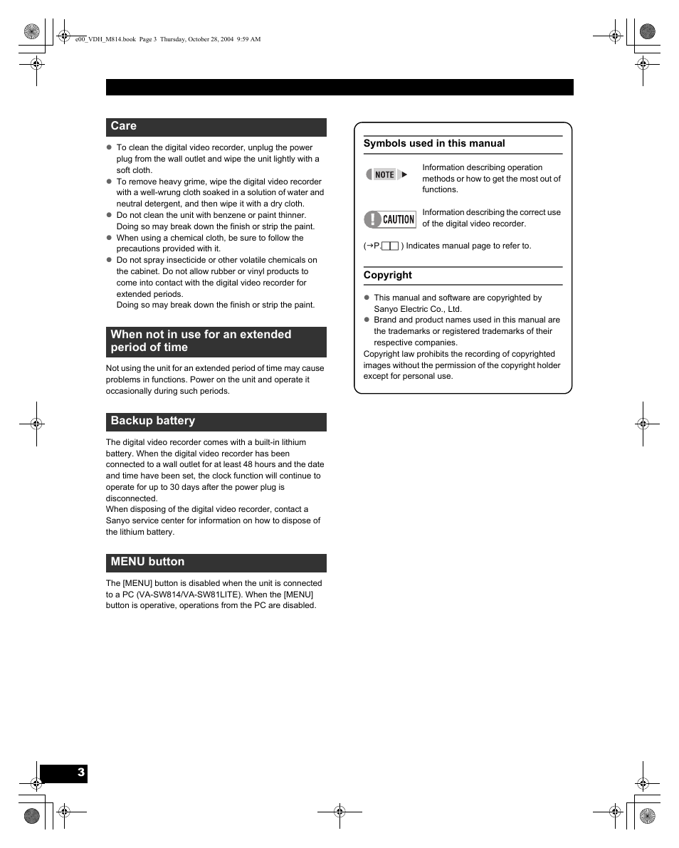 Sanyo DSR-M814 User Manual | Page 4 / 73