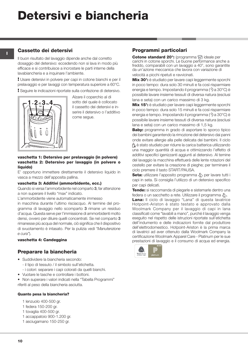 Detersivi e biancheria | Hotpoint Ariston ARTXD 129 User Manual | Page 10 / 72