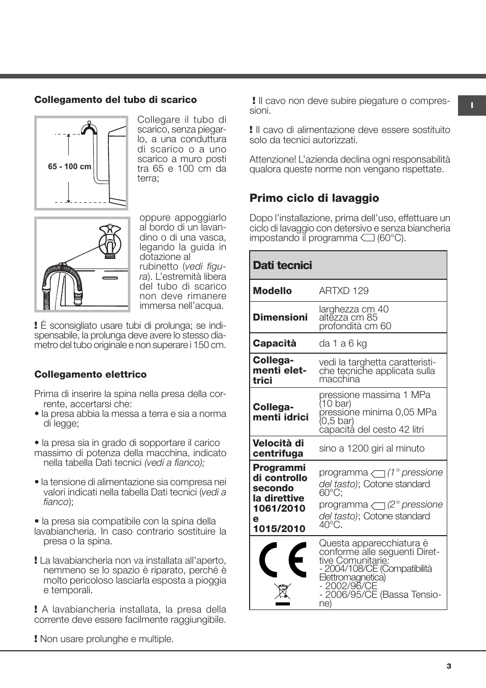 Hotpoint Ariston ARTXD 129 User Manual | Page 3 / 72