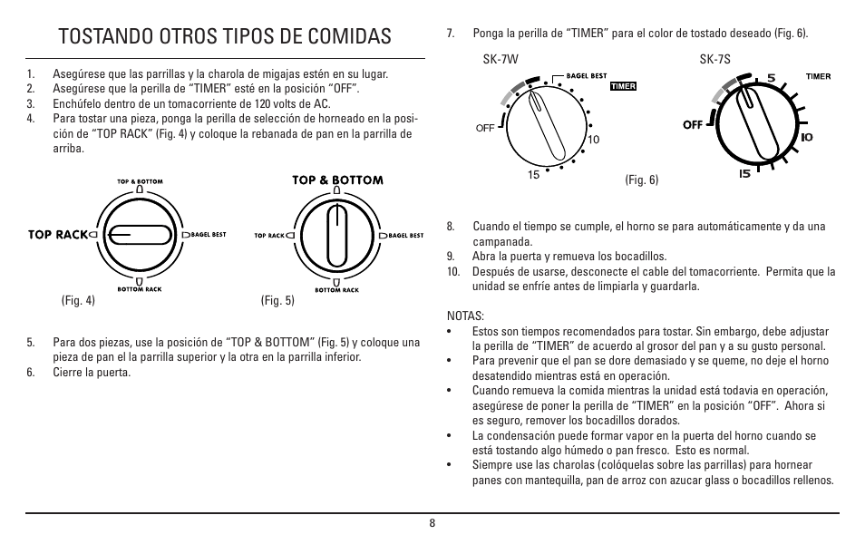 Tostando otros tipos de comidas | Sanyo SK-7S User Manual | Page 20 / 24