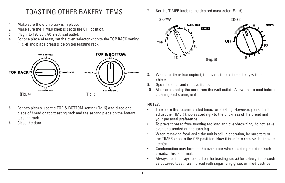 Toasting other bakery items | Sanyo SK-7S User Manual | Page 8 / 24